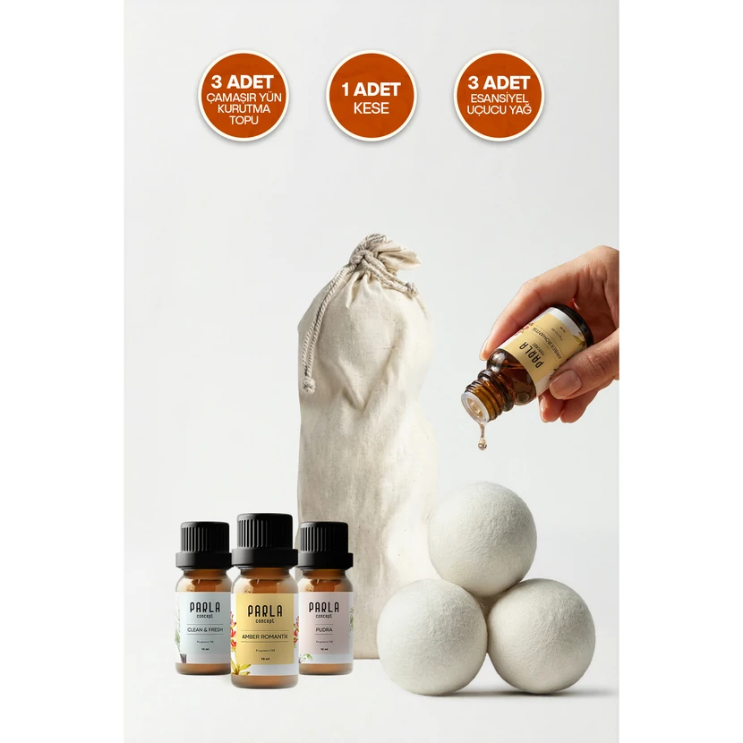 پارلا کانسپت ست توپ پشمی خشک‌کن و عطر ۳ عددی سایز بزرگ