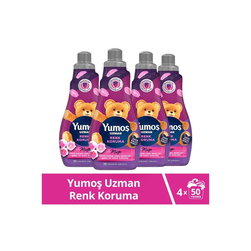 یوموش نرم‌کننده لباس کنسانتره محافظ رنگ و بوی ماندگار 1200 میلی‌لیتر بسته 4 عددی (50 شست‌وشو)
