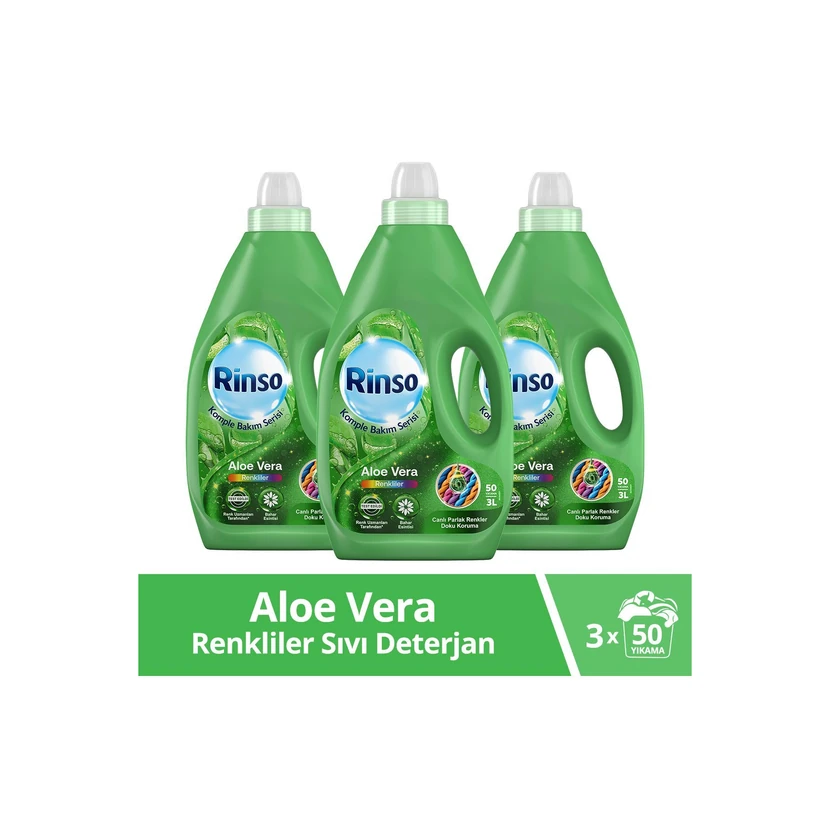 مایع لباسشویی رینسو آلوئه‌ورا مخصوص لباس‌های رنگی (بسته 3 عددی × هر کدام 3 لیتر)