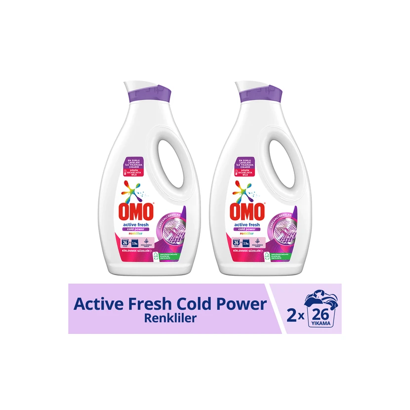 مایع لباسشویی اومو مخصوص رنگی، تازگی فعال و شستشو در آب سرد 1690 میلی‌لیتر ×2