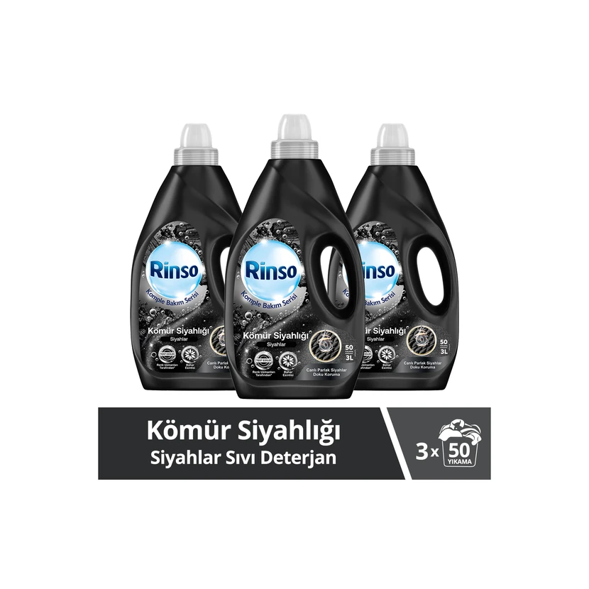 مایع لباسشویی رینسو مخصوص لباس‌های مشکی تیرگی زغالی 3 لیتری بسته 3 عددی