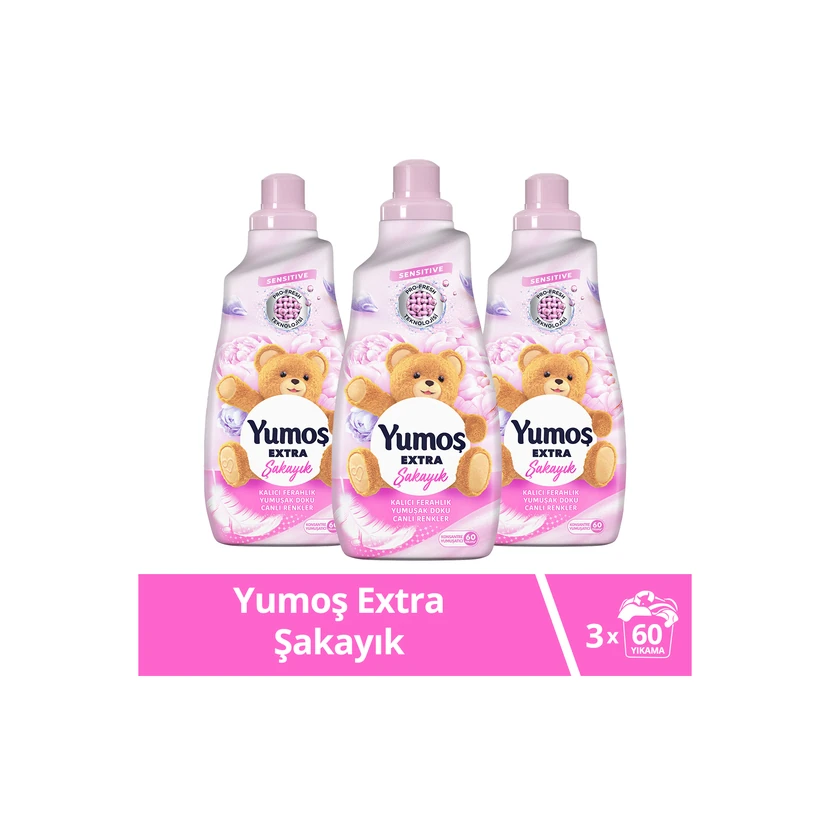 یوموش اکسترا نرم‌کننده لباس کنسانتره شقایق 1440 میلی‌لیتر بسته 3 عددی