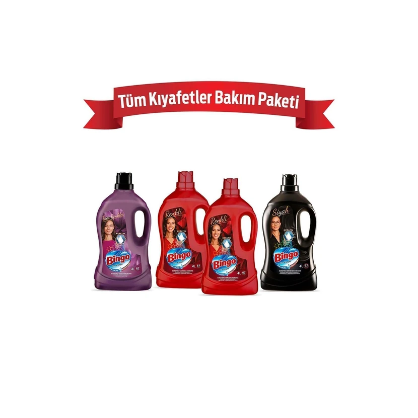 مایع لباسشویی بینگو 4 لیتری - مراقبت کامل لباس (بسته 4 عددی)
