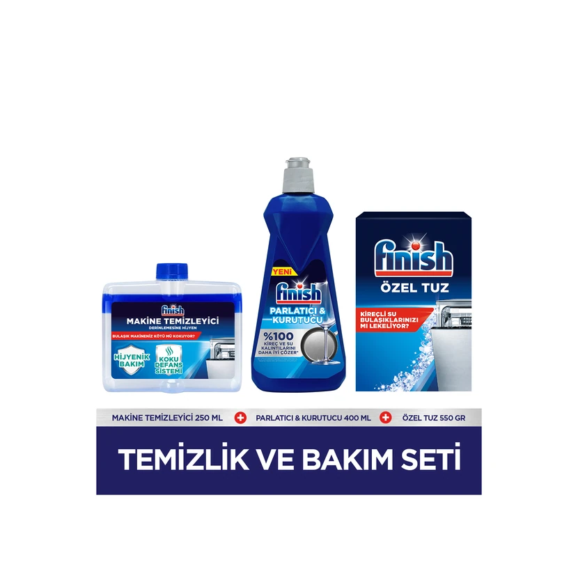 ست مراقبت و تمیزکننده ماشین ظرفشویی فینیش (جلادهنده 400 میلی‌لیتر، پاک‌کننده 250 میلی‌لیتر، نمک 550 گرم)