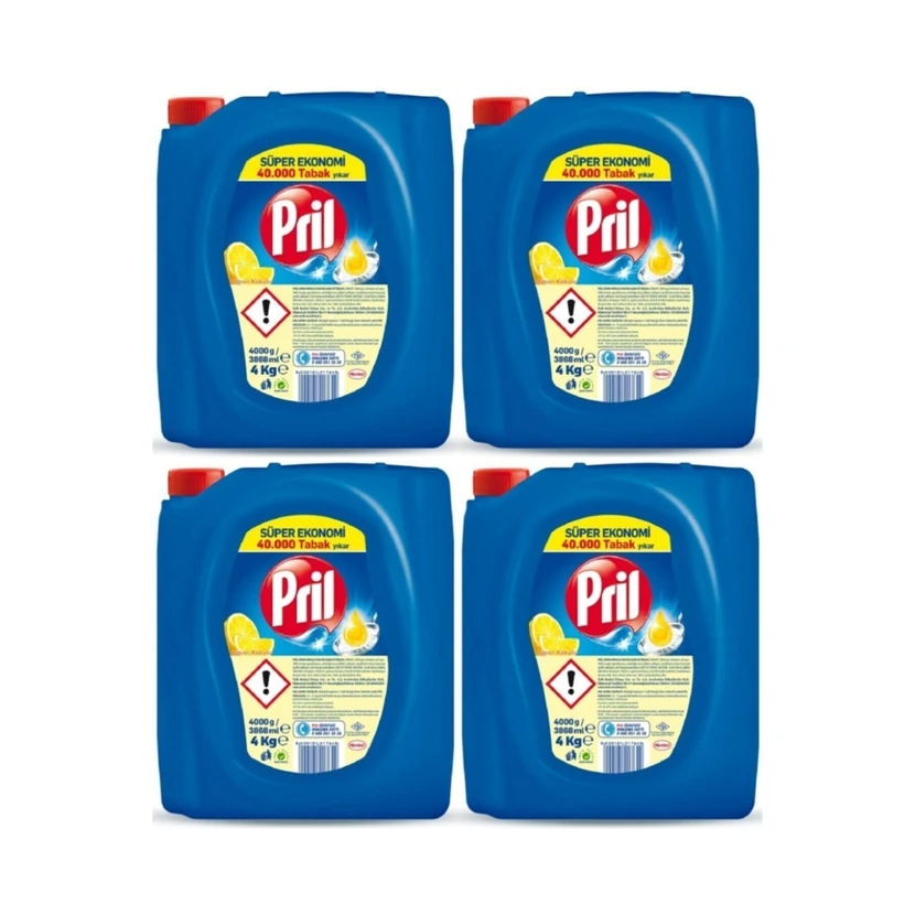 پریل مایع ظرفشویی دستی سه‌اثره لیمو 4 لیتر در بسته 4 عددی