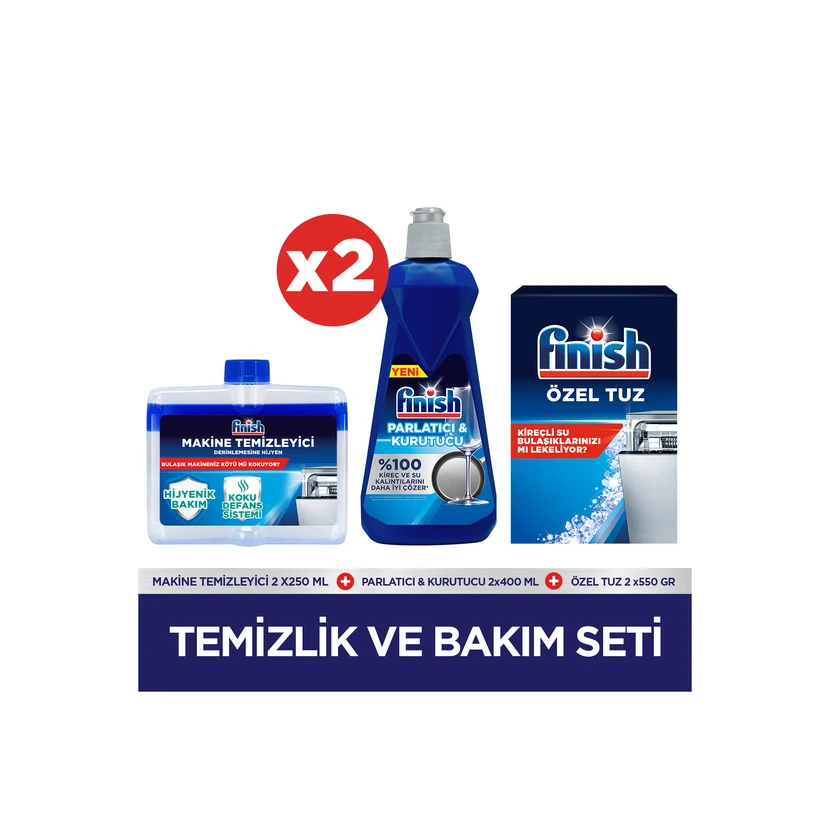 ست مراقبت و تمیزکننده فینیش: نمک 550 گرم ×2، جلادهنده 400 میلی‌لیتر، پاک‌کننده 250 میلی‌لیتر
