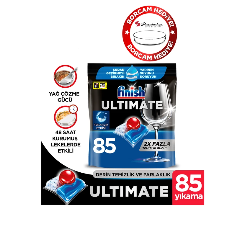 قرص ماشین ظرفشویی فینیش آلتیمیت 85 عددی همراه پیرکس بورکام