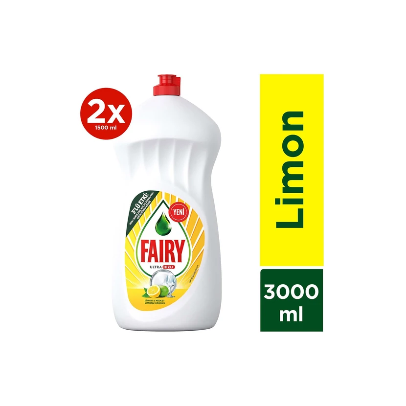 مایع ظرفشویی فِیری ۳۰۰۰ میلی‌لیتری (۲×۱۵۰۰ میلی‌لیتر) رایحه لیمو و لیموترش