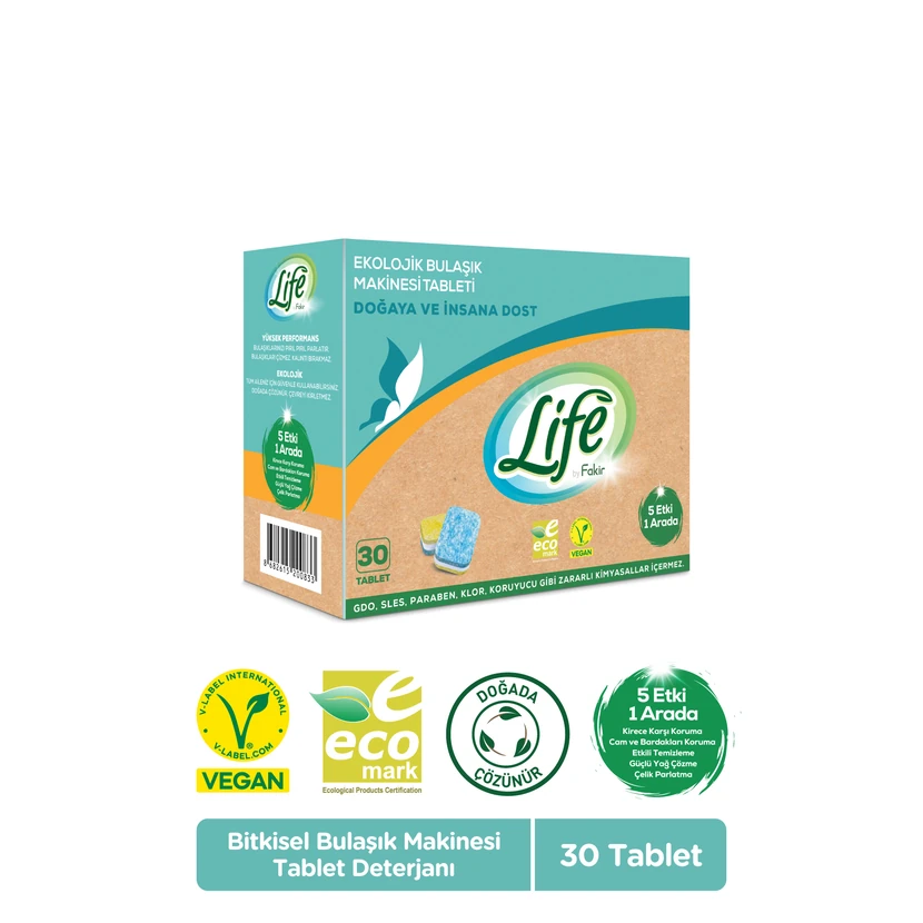 قرص ظرفشویی اکولوژیک وگان لایف بای فاکیر 30 عددی چربی‌زدای قوی