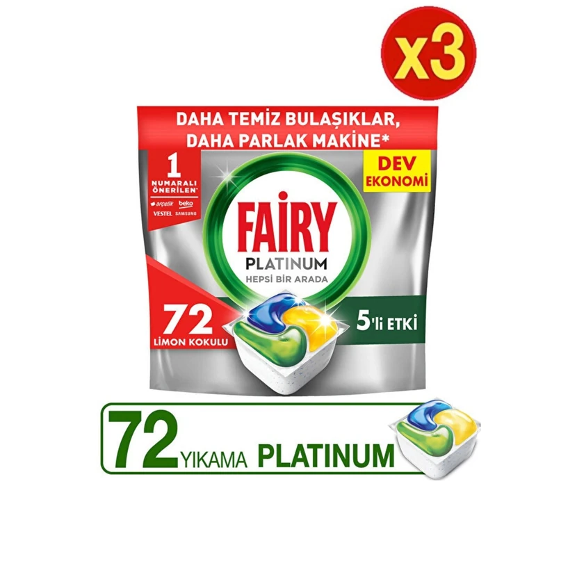 فیری پلاتینیوم قرص ماشین ظرفشویی با رایحه لیمو ۷۲ شستشو ×۳