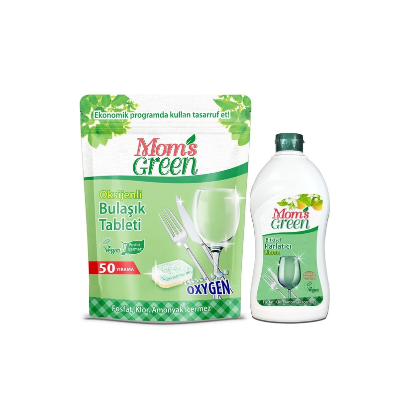 مامز گرین ست 2 عددی شامل 50 قرص اکسیژنه ماشین ظرفشویی و جلادهنده گیاهی 500 میلی‌لیتر