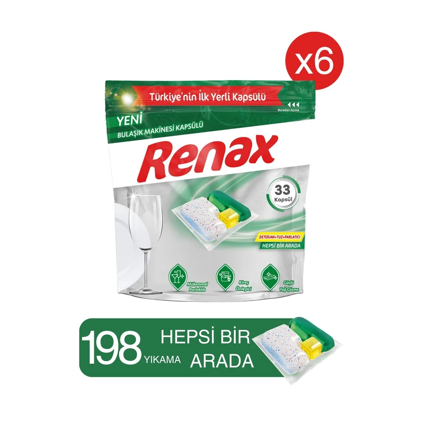 کپسول ماشین ظرفشویی رناکس همه‌کاره 33 عددی بسته 6 تایی
