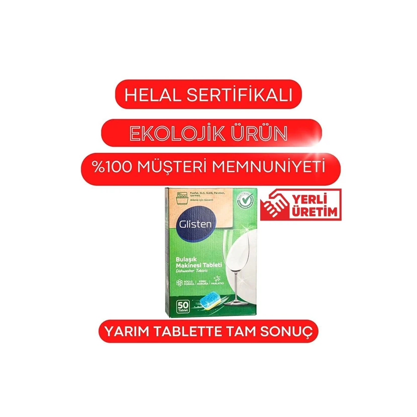 گلیستن قرص ماشین ظرفشویی 50 عددی بدون فسفات و پارابن حلال