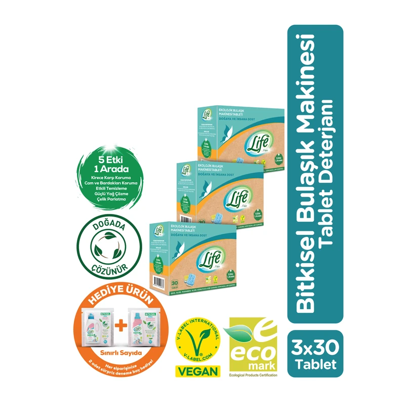 قرص ظرفشویی وگان لایف بای فاکیر 90 عددی (30×3) پاک‌کنندگی قوی