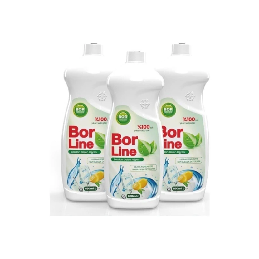 بورلاین مایع ظرفشویی با افزودنی بور 650 میلی‌لیتری بسته 3 عددی