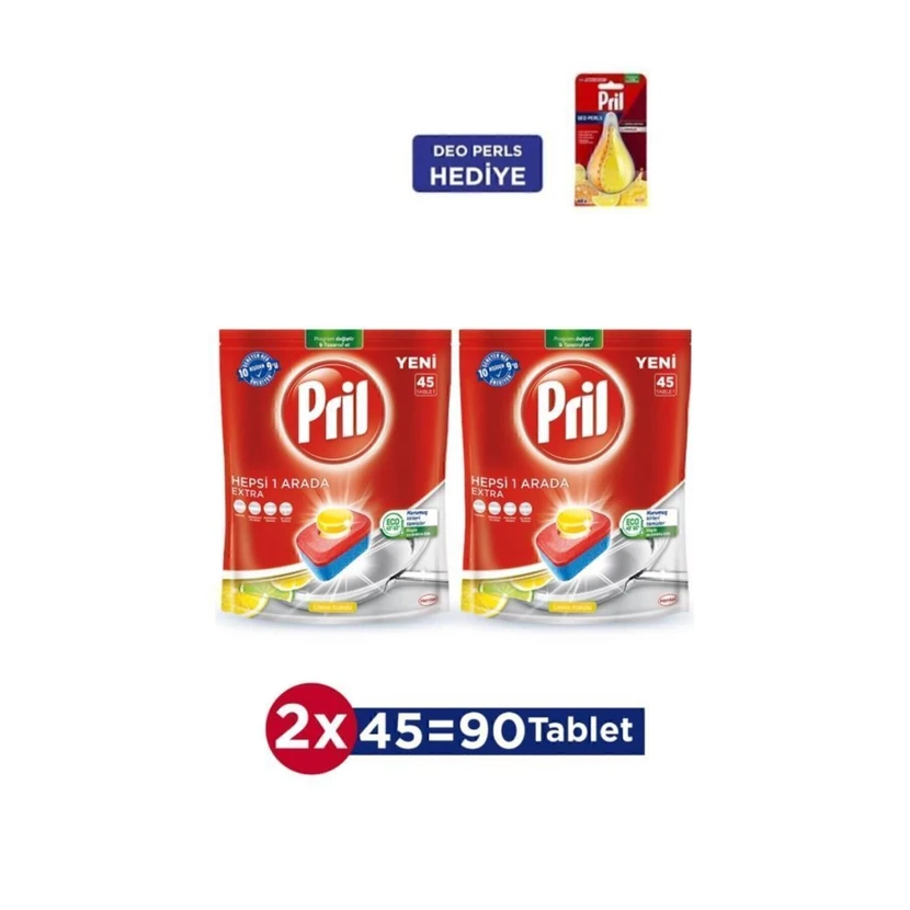 قرص ظرفشویی پریل 45 عددی بسته 2 عددی با رایحه ماشین