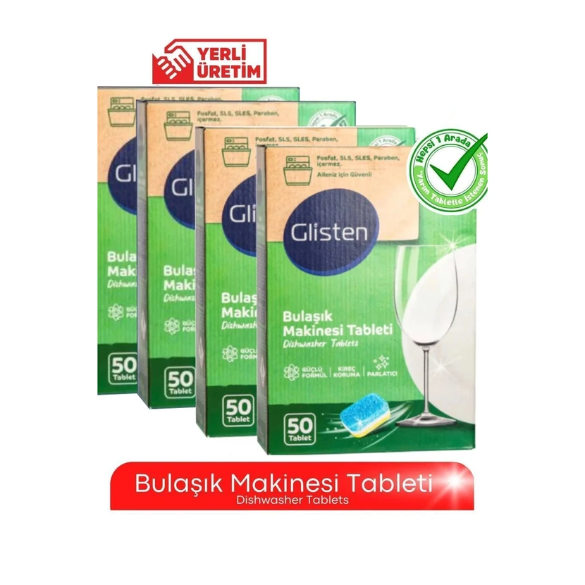 قرص ماشین ظرفشویی گلیستن 200 عددی بدون فسفات و پارابن حلال
