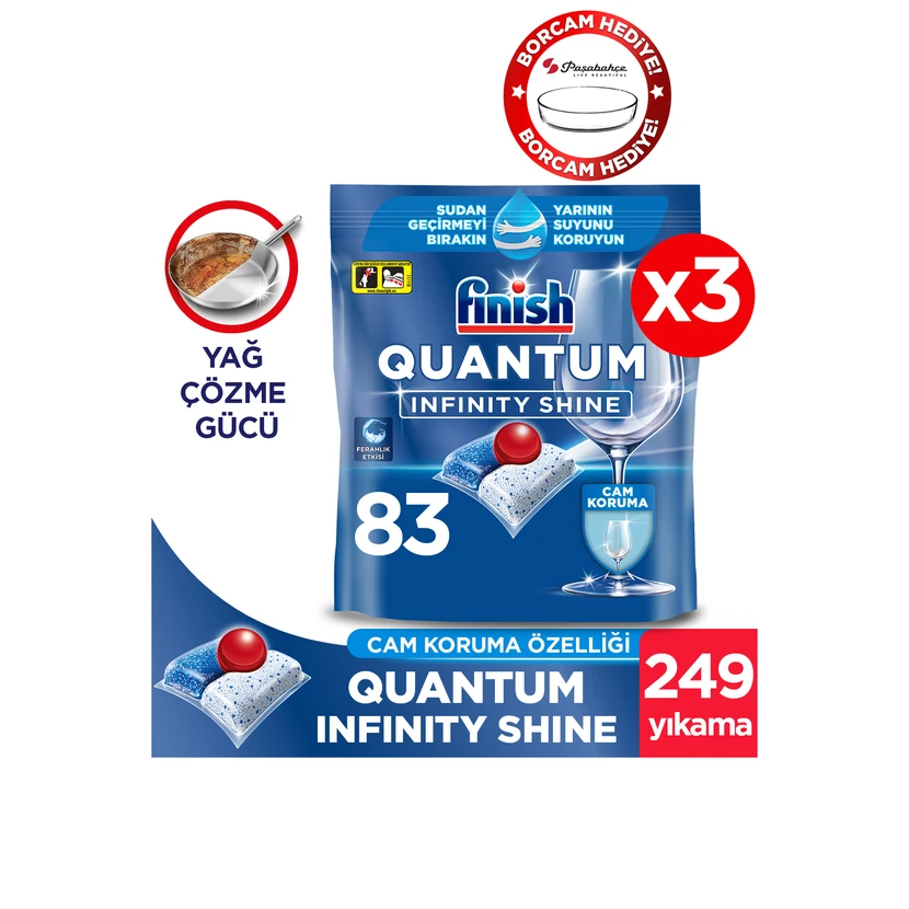 قرص ماشین ظرفشویی فینیش کوانتوم اینفینیتی درخشان 249 عدد همراه ظرف پیرکس بورکام