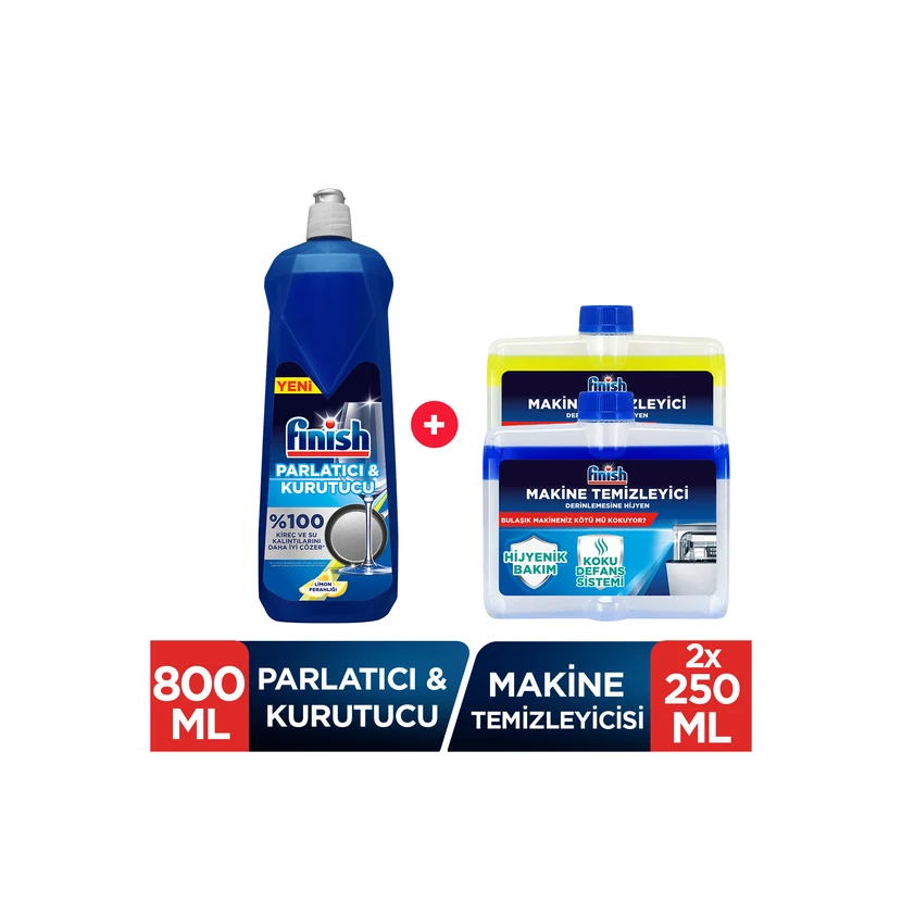 مایع براق‌کننده ظرفشویی فینیش لیمویی 800 میلی‌لیتر و مایع تمیزکننده 2×250 میلی‌لیتر