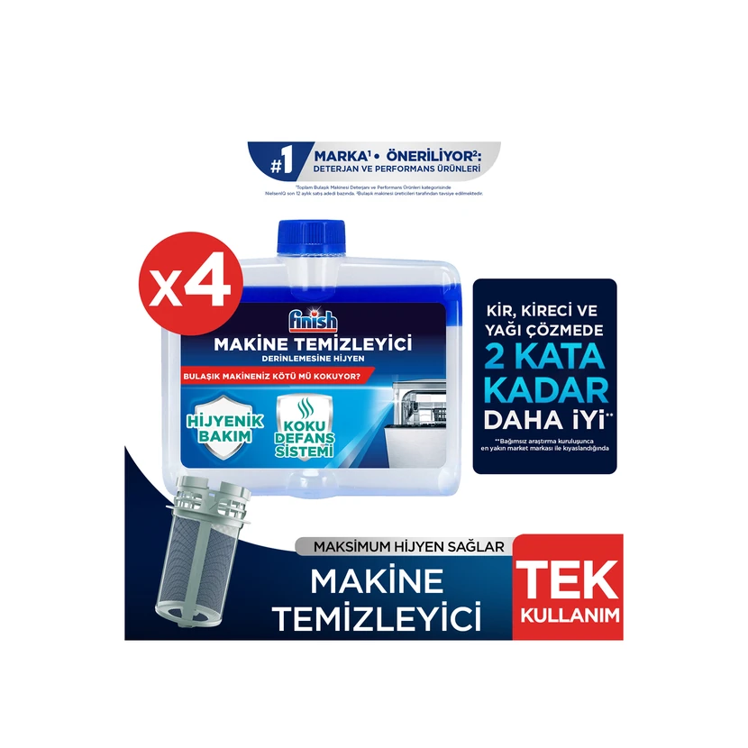 مایع تمیزکننده داخل ماشین ظرفشویی فینیش بسته 4 عددی 250 میلی‌لیتری