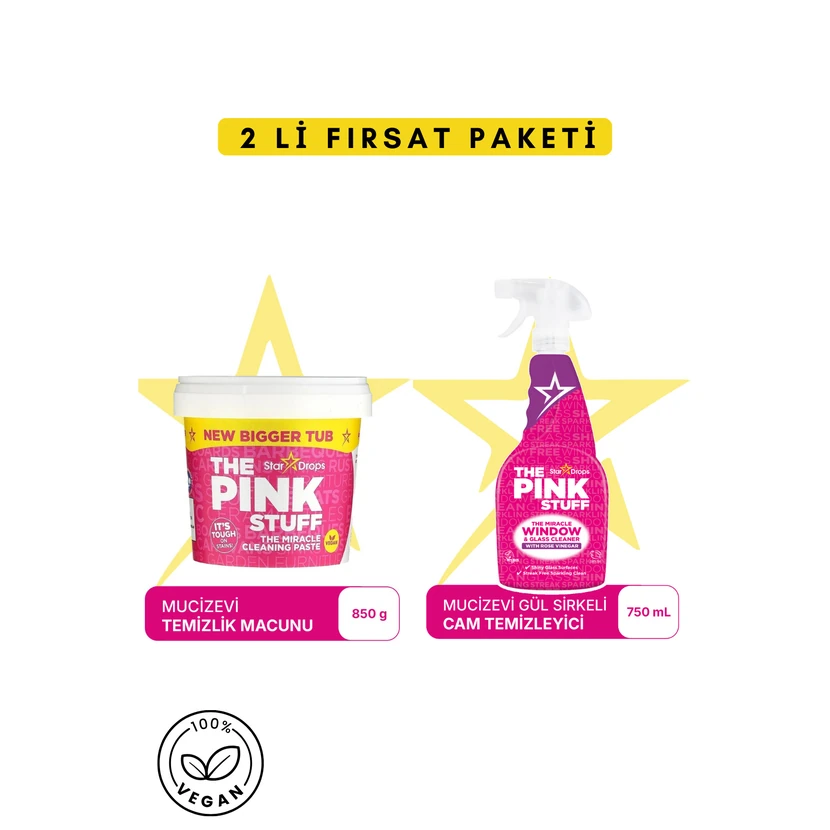 پکیج نظافت پینک استاف خمیر معجزه‌آسا 850 گرم و شیشه‌شوی 750 میلی‌لیتر