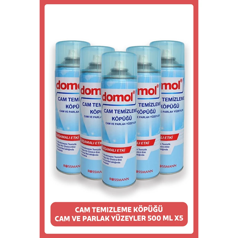 فوم تمیزکننده شیشه و سطوح براق دومول 500 میلی‌لیتری بسته 5 عددی