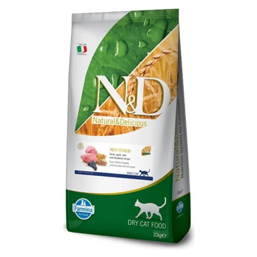 غذای خشک گربه عقیم شده ان‌دی کم‌غلات با طعم بره 10 کیلوگرم