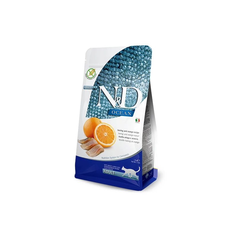 غذای گربه بالغ بدون غلات ان‌دی اوشن با ماهی رینگا و پرتقال 1.5 کیلوگرم