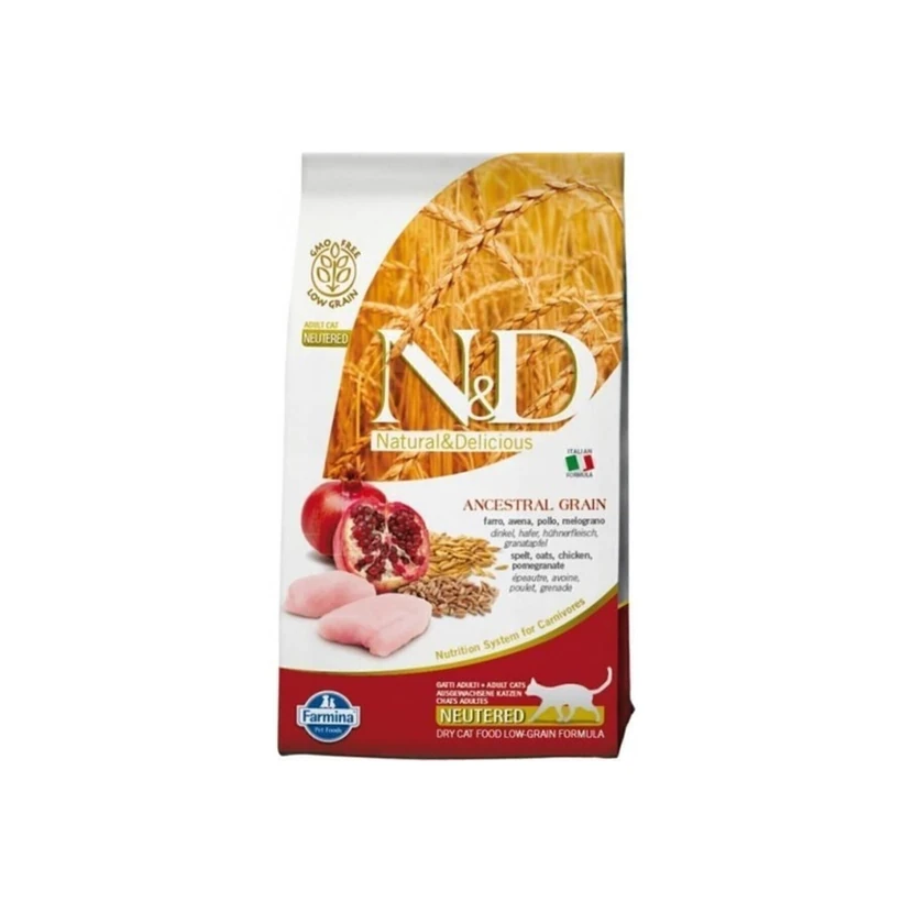 غذای خشک گربه بالغ عقیم‌شده ان‌دی مرغ و انار کم غلات 5 کیلوگرم