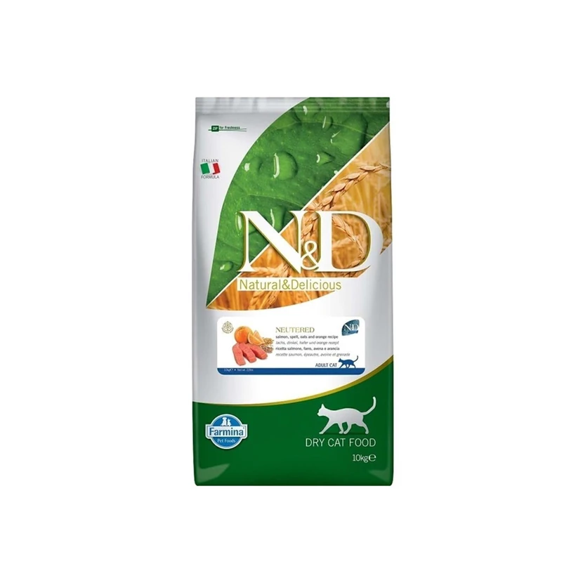 غذای گربه بالغ عقیم شده ان‌دی کم‌غلات سالمون 10 کیلوگرم