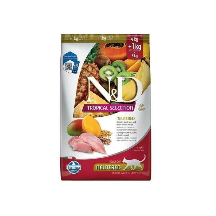 غذای گربه عقیم شده ان‌دی با طعم مرغ و میوه گرمسیری ۵ کیلوگرم