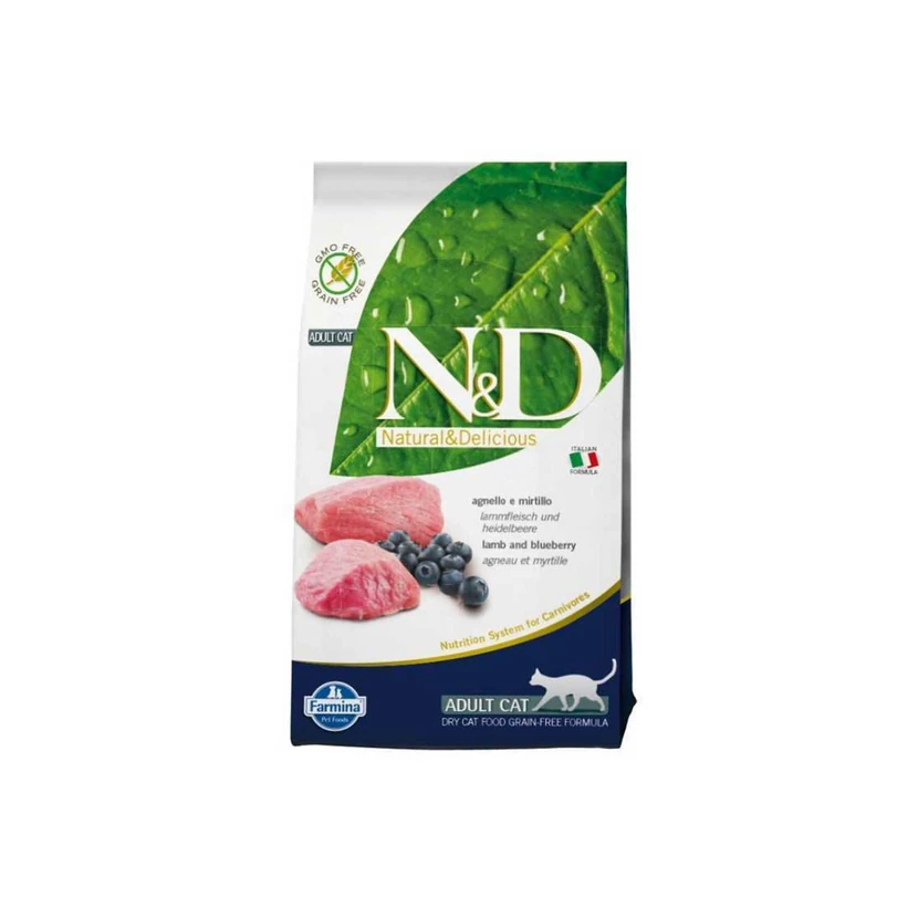 غذای خشک گربه بالغ ان‌دی بره و زغال‌اخته بدون غلات ۵ کیلوگرم