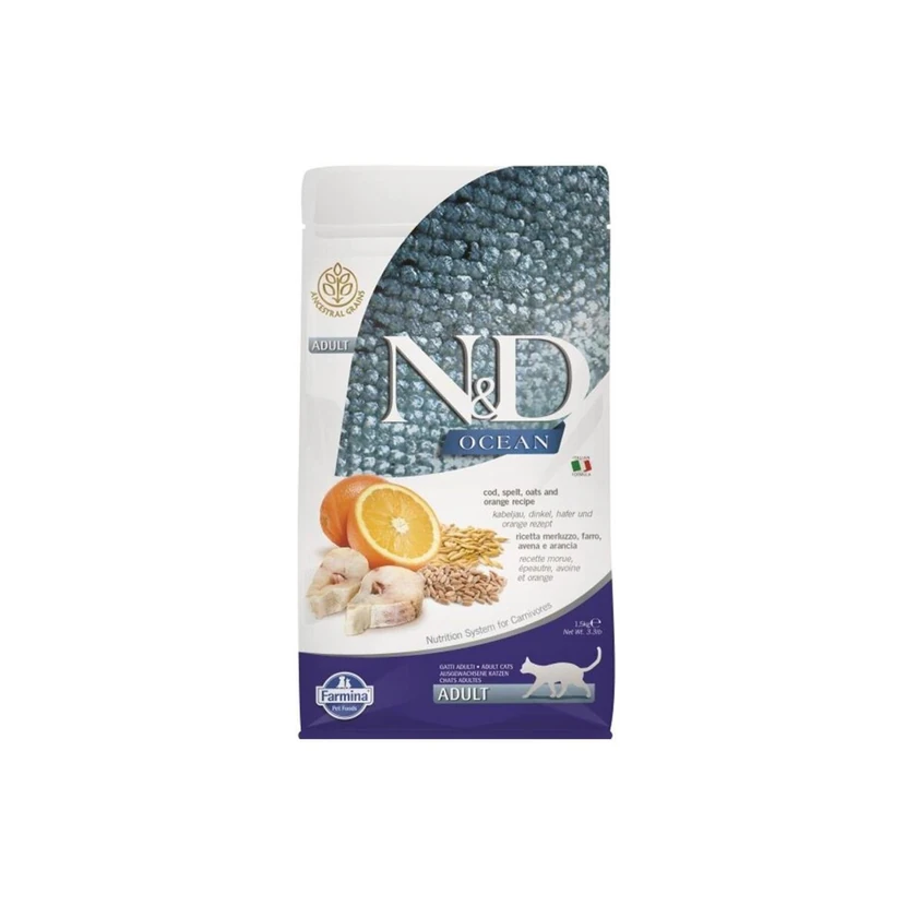 غذای خشک گربه بالغ ان‌دی اوشن مورینا و پرتقال 1.5 کیلوگرم