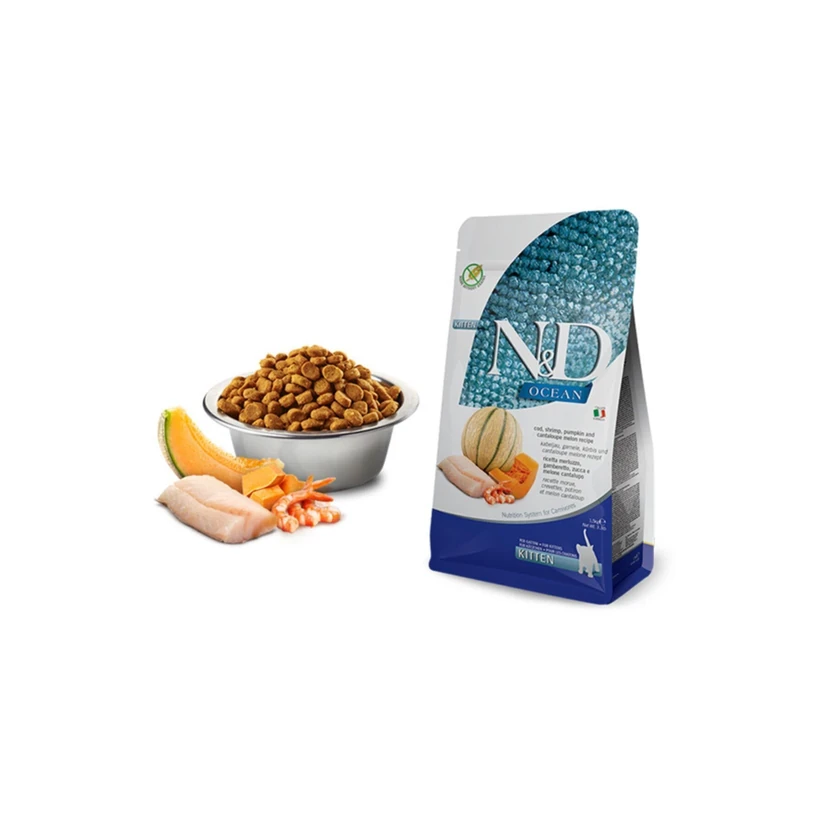غذای خشک بچه‌گربه بدون غلات ان‌‌دی با طعم ماهی و کدو 1.5 کیلوگرم