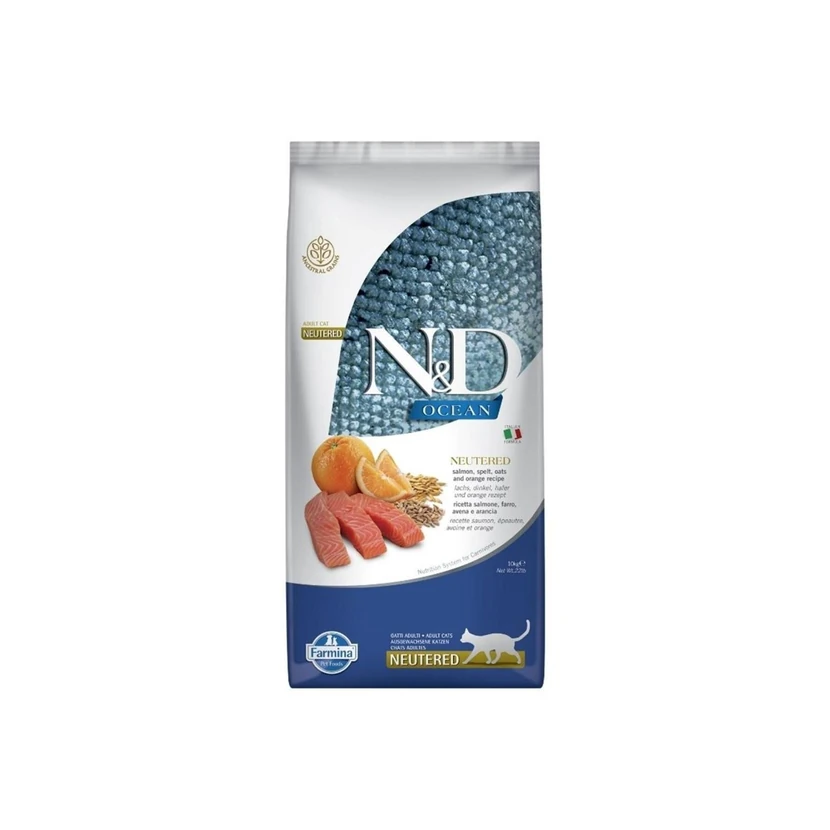 غذای گربه بالغ عقیم‌شده ان‌دی کم‌غلات سالمون 10 کیلوگرم