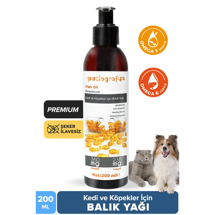 روغن ماهی ممتاز برای گربه‌ و سگ‌ با امگا ۳و۶ سیستم ایمنی و مراقبت از پوشش بدن 200 میلی