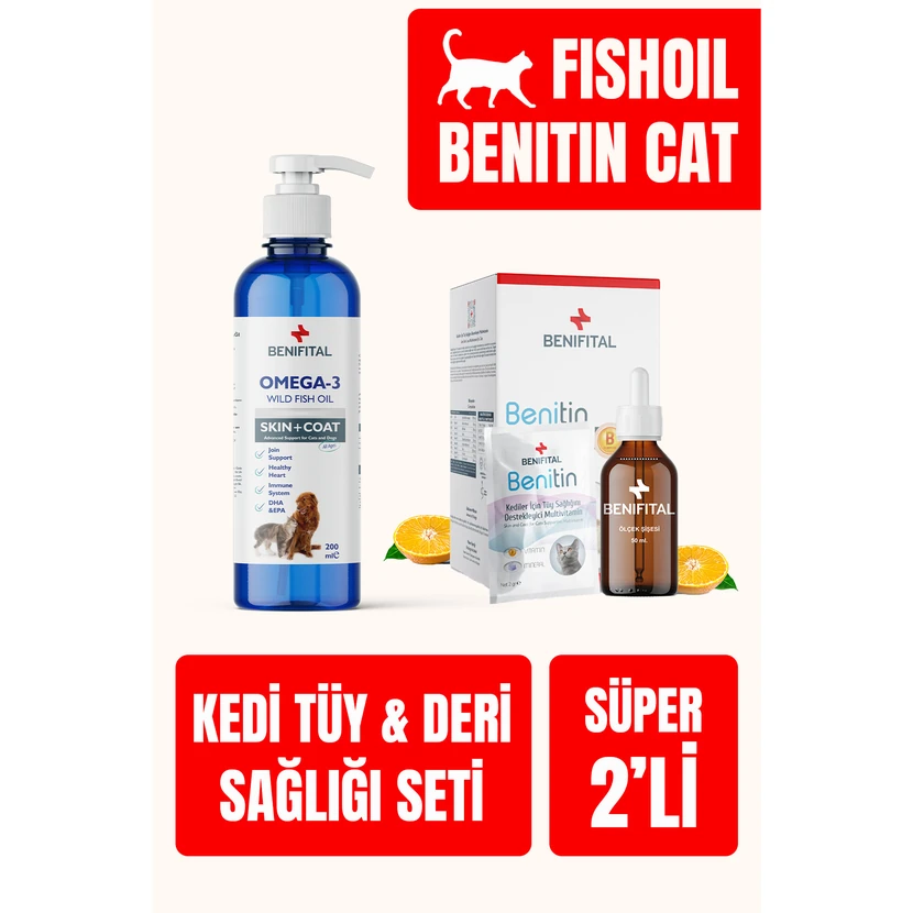 ست سلامت پوست و موی گربه بنی‌فیتال ضد ریزش با روغن ماهی بیوتین و امگا 3/6