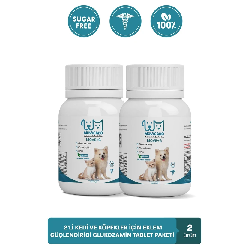 موویکادو قرص تقویت مفاصل و عضلات سگ و گربه گلوکوزامین 75 عددی ۲ بسته