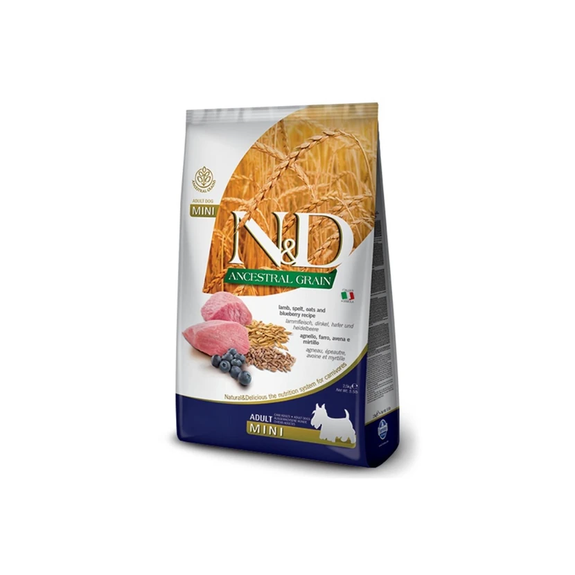 غذای خشک سگ بالغ مینی ان‌دی کم‌غلات با گوشت بره و بلوبری 7 کیلوگرم