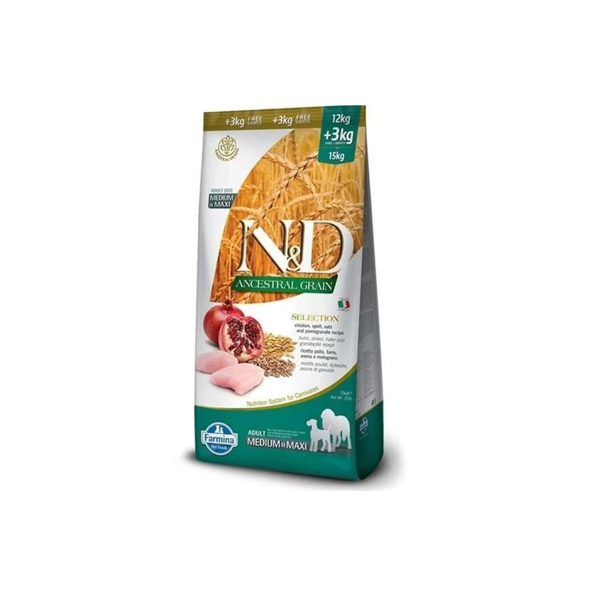 غذای خشک سگ بالغ ان‌دی مرغ و انار کم‌غلات نژاد متوسط و بزرگ 12.3 کیلوگرم