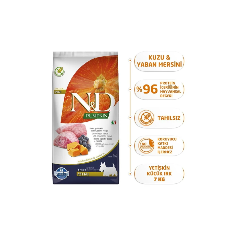 غذای خشک سگ ان‌دی بدون غلات با کدوحلوایی و گوشت بره نژادهای کوچک ۷ کیلوگرم