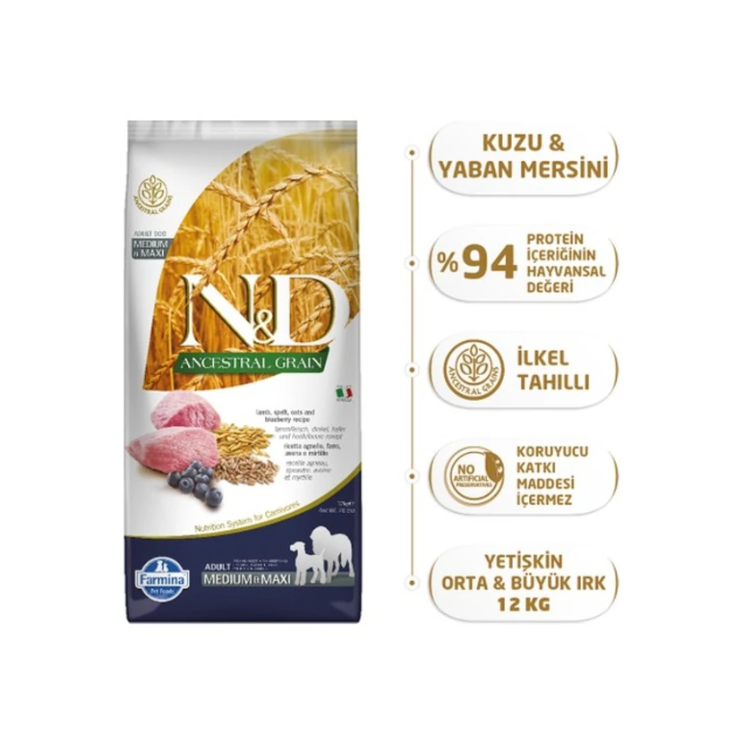 غذای خشک سگ بالغ ان‌دی با گوشت بره و زغال‌اخته کم‌غلات 12 کیلوگرم