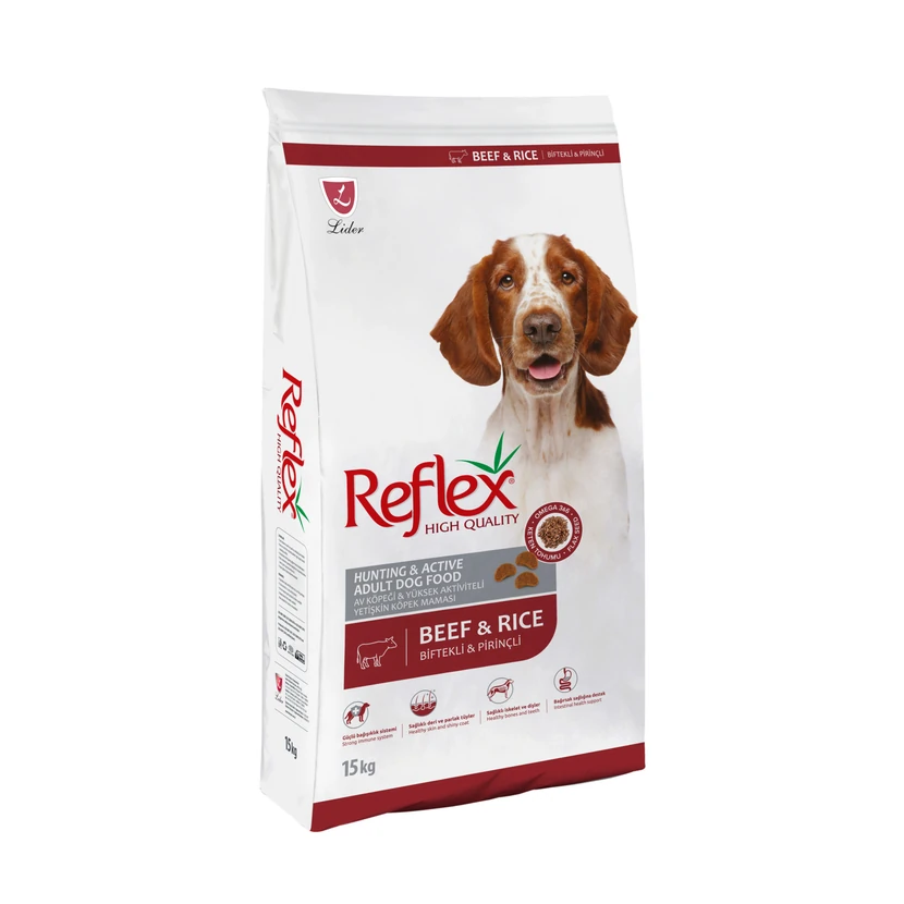 غذای خشک سگ بالغ رفلکس برای سگ‌های شکاری با گوشت گاو و برنج 15 کیلوگرم
