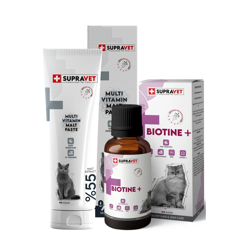 خمیر مالت چندویتامینه سوپراوت گربه 100 گرم و قطره بایوتین ضد ریزش 100 میلی‌لیتر
