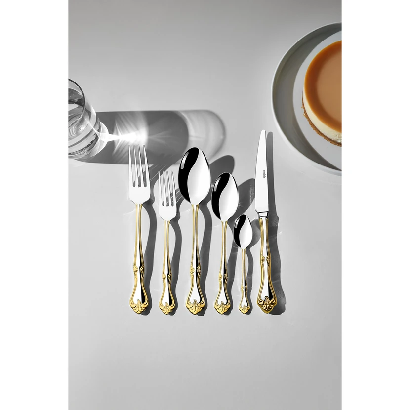 ست قاشق، چنگال و کارد 36 پارچه لاله‌زار نهیر طلایی مناسب 6 نفر