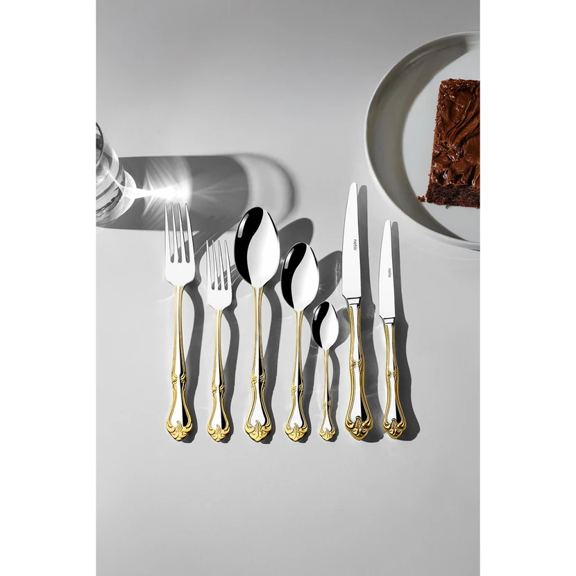 سرویس قاشق‌چنگال و کارد نهیر لاله‌زار طلایی 89 پارچه 12 نفره