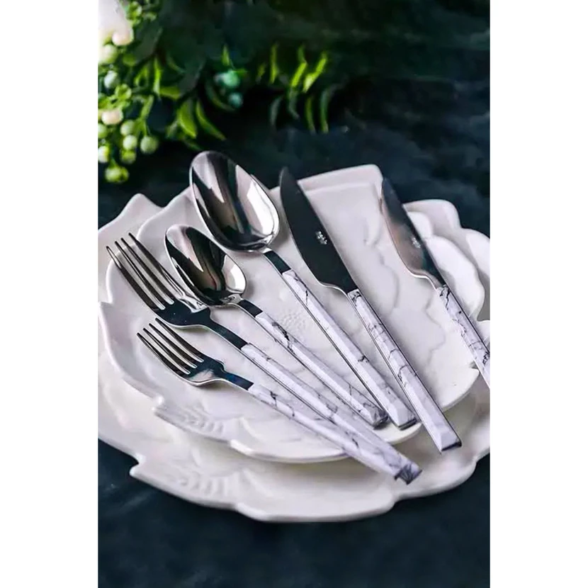 ست قاشق، چنگال و چاقو 36 پارچه فلور نهیر مرمر سفید براق