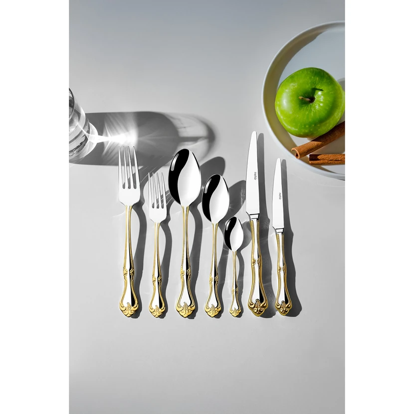 ست قاشق، چنگال و چاقوی نهیر لاله‌زار طلایی 84 پارچه 12 نفره