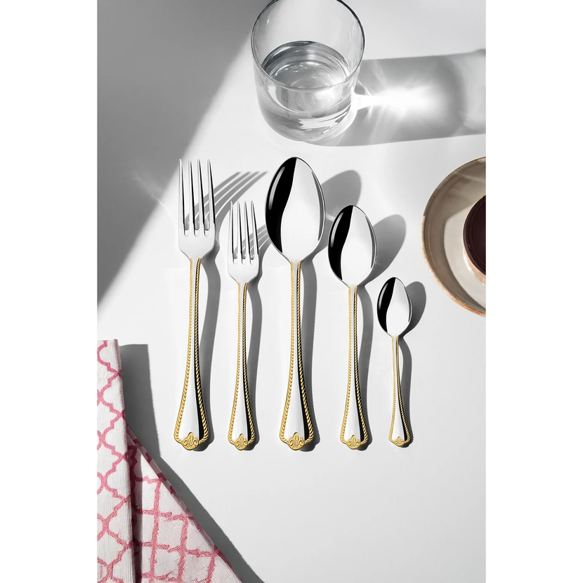 نهیر فولیا طلایی ساده سرویس قاشق‌چنگال 60 پارچه 12 نفره