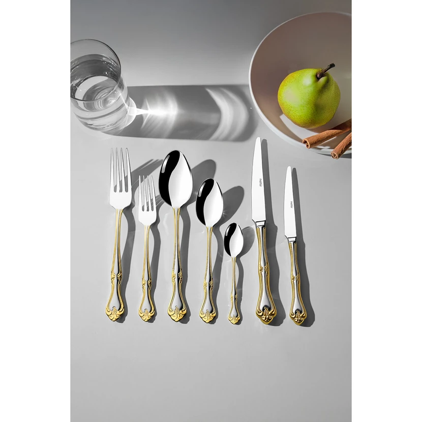 ست قاشق، چنگال و کارد نهیر لاله‌زار ساتن طلایی 89 پارچه 12 نفره